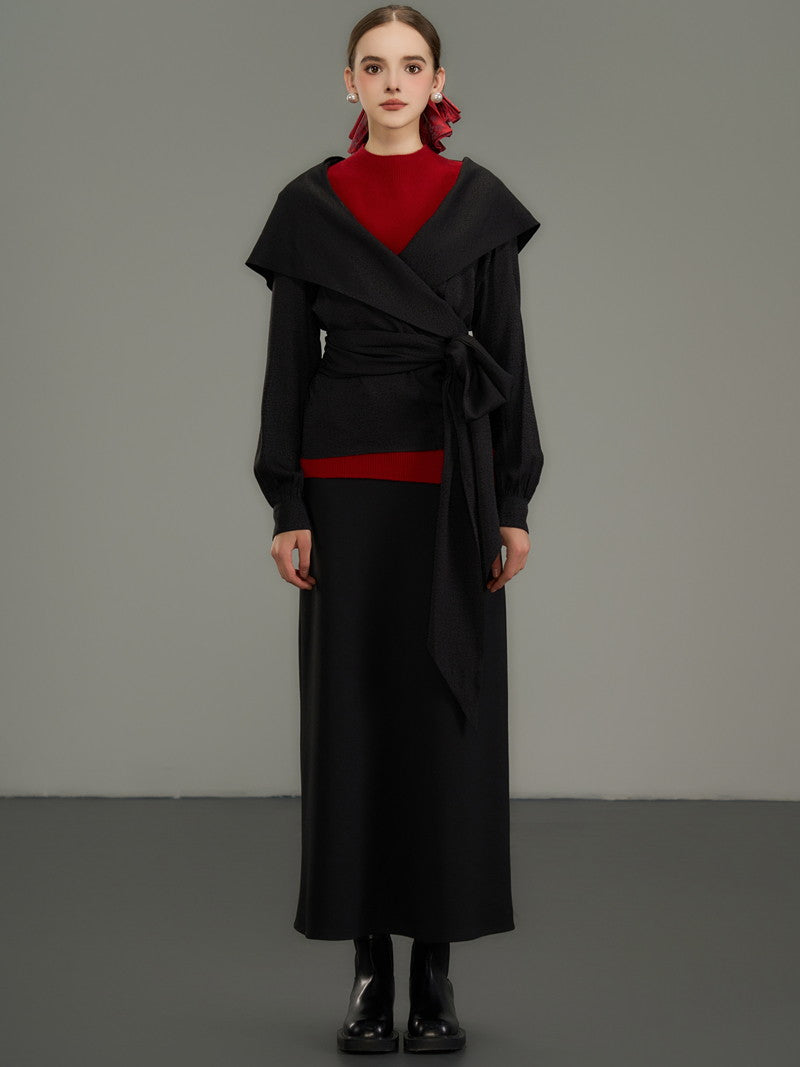 Plain Simple Flare Retro High-Waist Long-Skirt