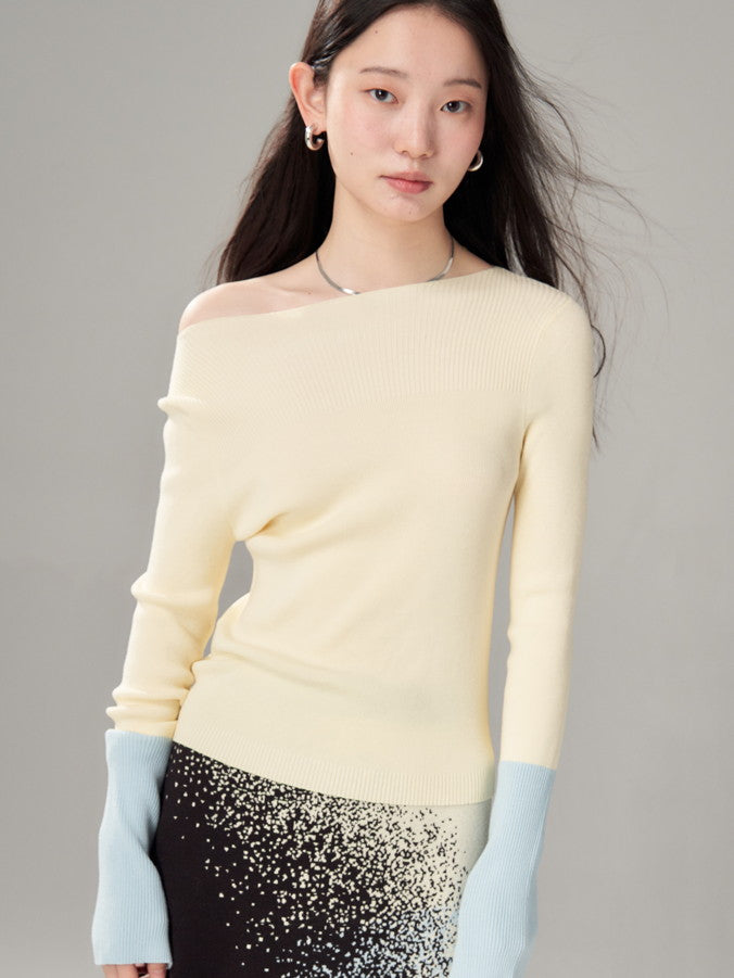 Bi-Color Retro Boat-Hals Retro Simple Slim Strick