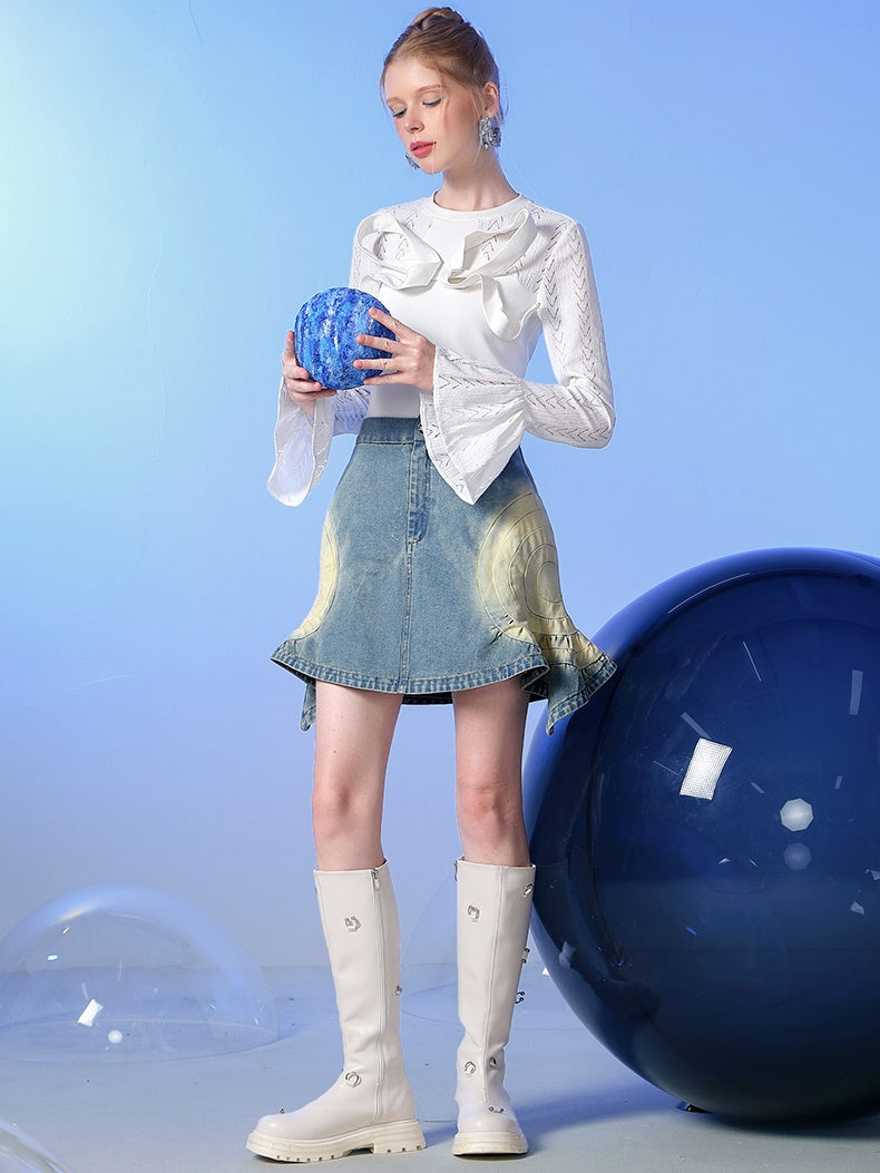 Denimasymmetrie Nichi Mermaid verblasste Minirocke