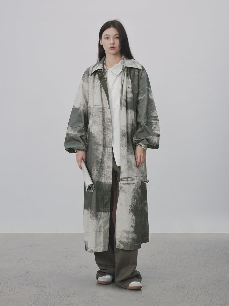 페인트 스프레이 오버사이즈 니치 롱 셔츠
