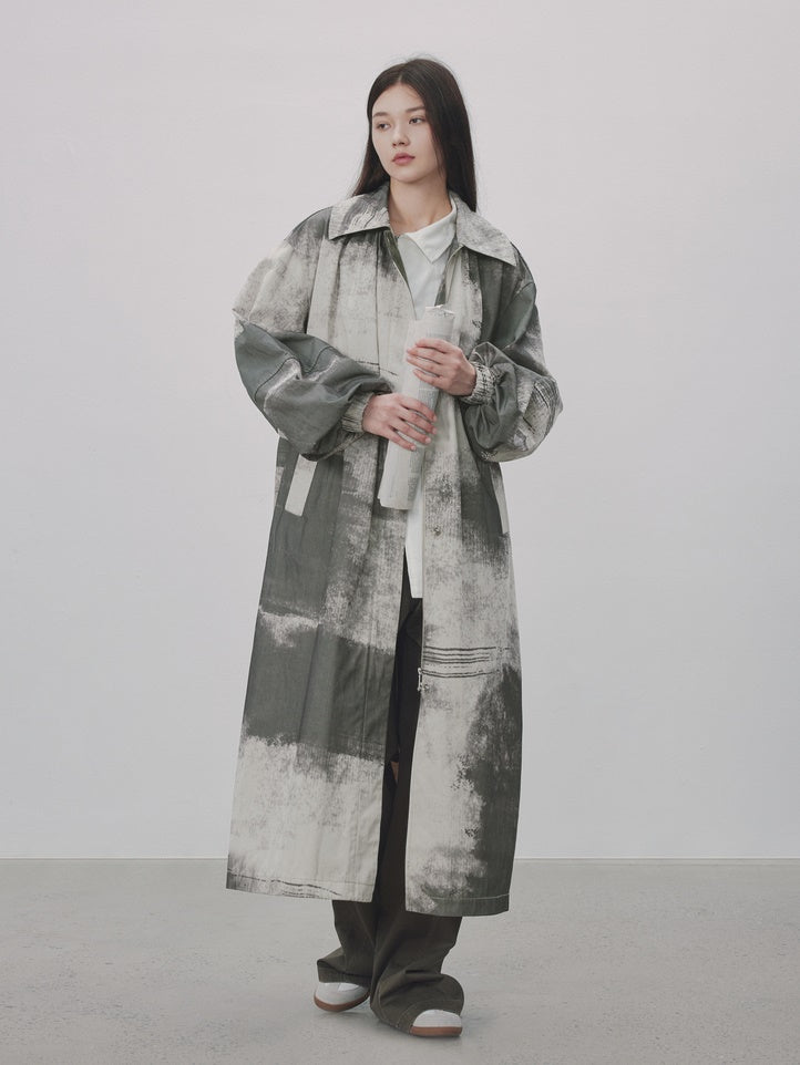 페인트 스프레이 오버사이즈 니치 롱 셔츠