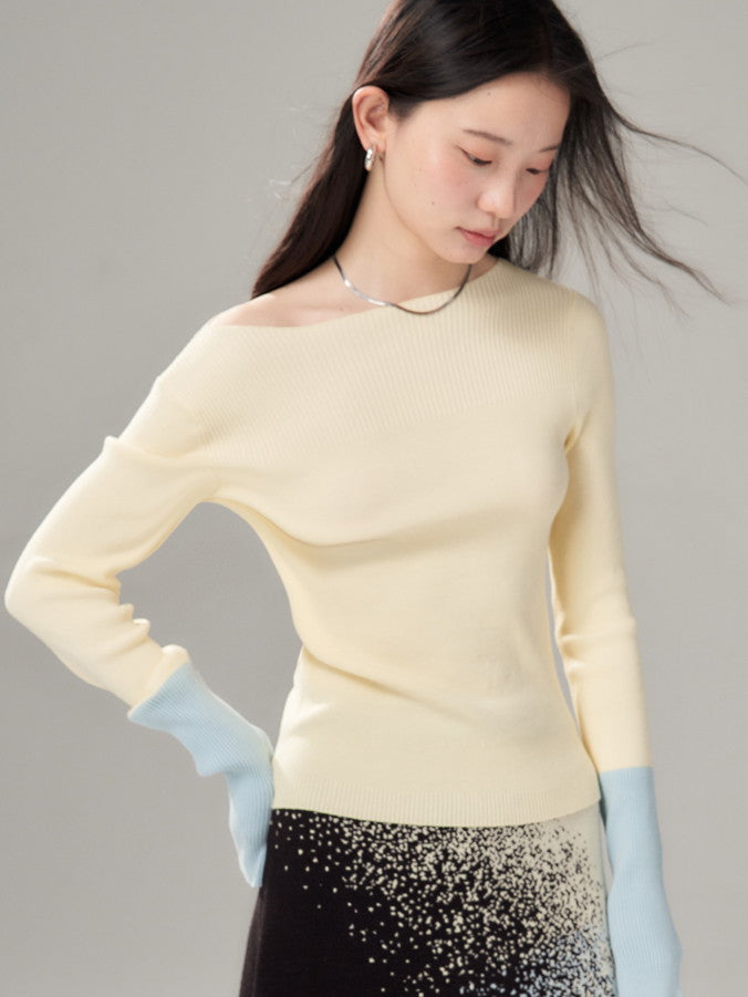 Bi-Color Retro Boat-Hals Retro Simple Slim Strick