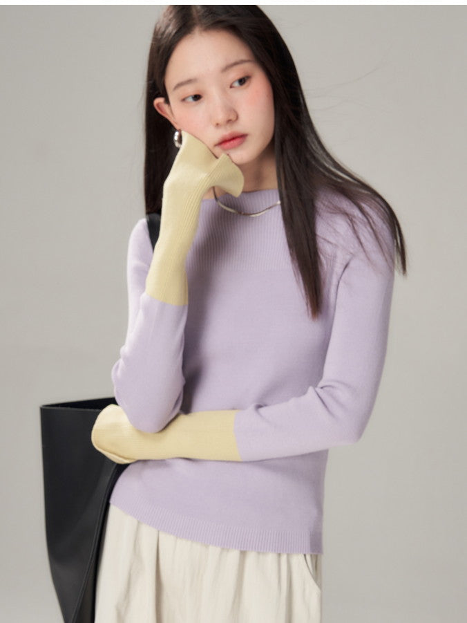 Bi-Color Retro Boat-Hals Retro Simple Slim Strick