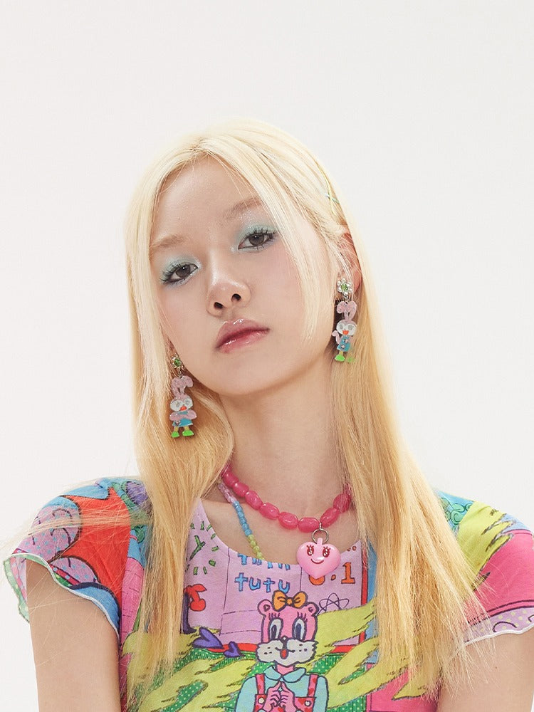 매달린 귀 토끼 비대칭 귀걸이 및 피어스