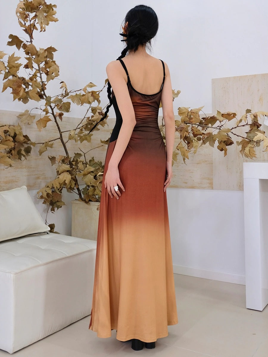 Gradation Printed Elastic Slim Fit Suspender Dress