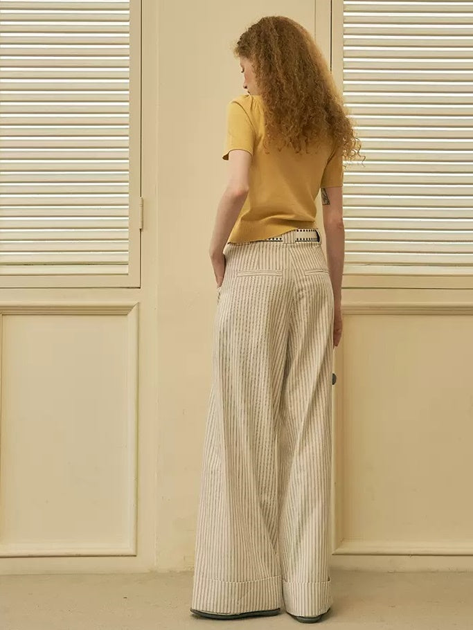 Striped Straight Wide-leg Pants