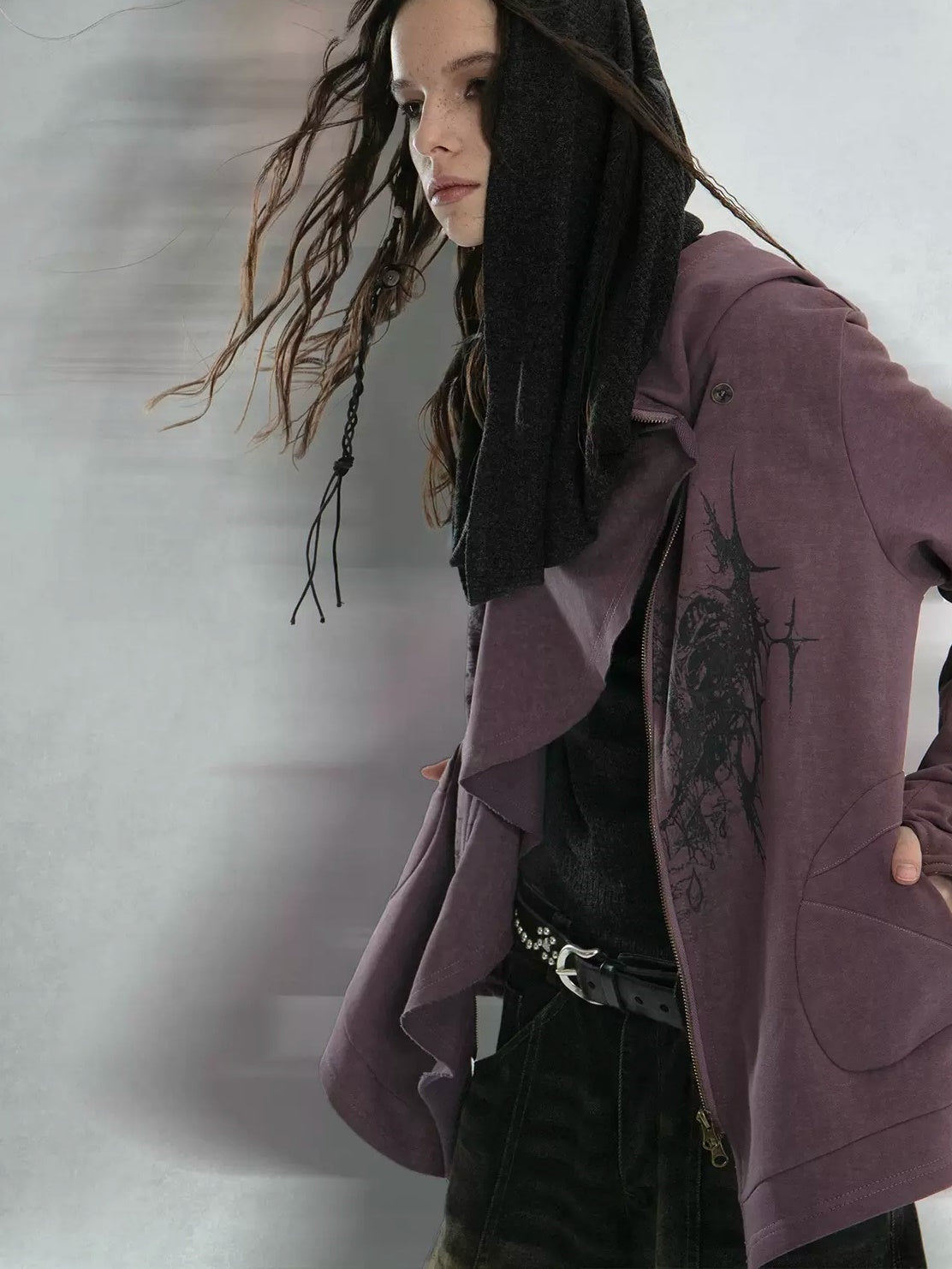 Ruffled Irregular Cut Sweat Jacket