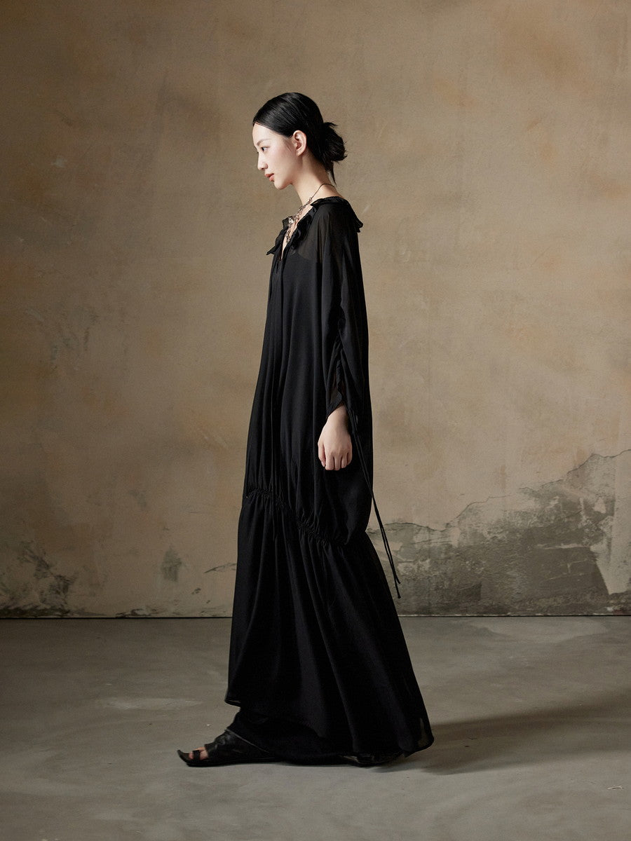 Neck Frill Nichi Long Loose Mermaid Dress