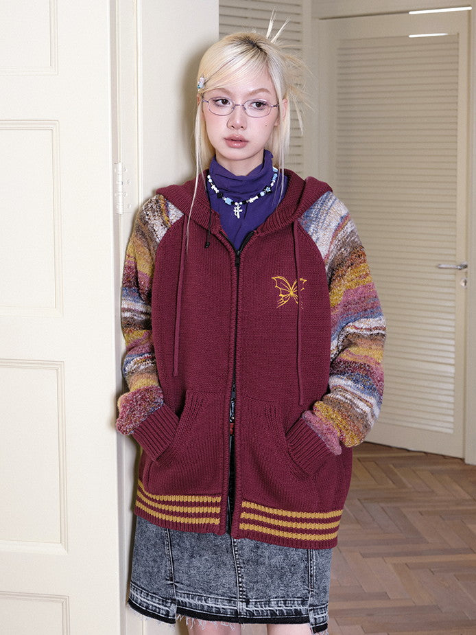 국경 레트로 까마귀 캐주얼 컬러 니트 파르카