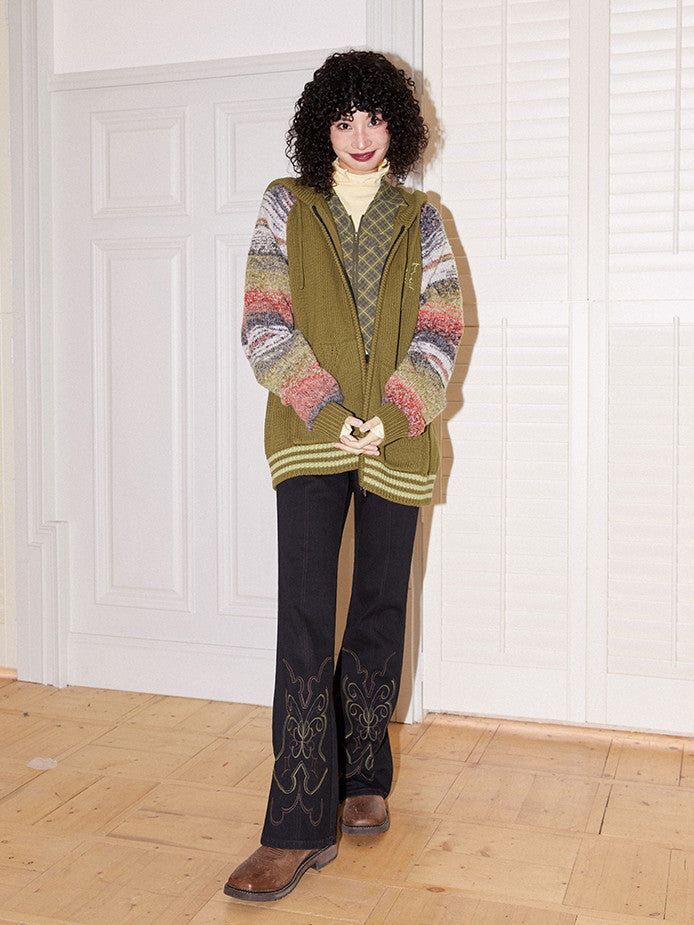 Stickerei Denim Casual Retro Flare-Hose