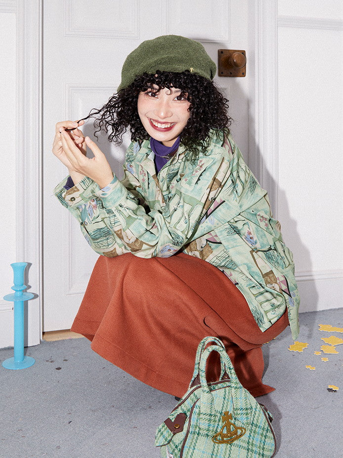 Blume Drop-Schulter Übergroße Patchwork lässig Retro Vintage Shirt