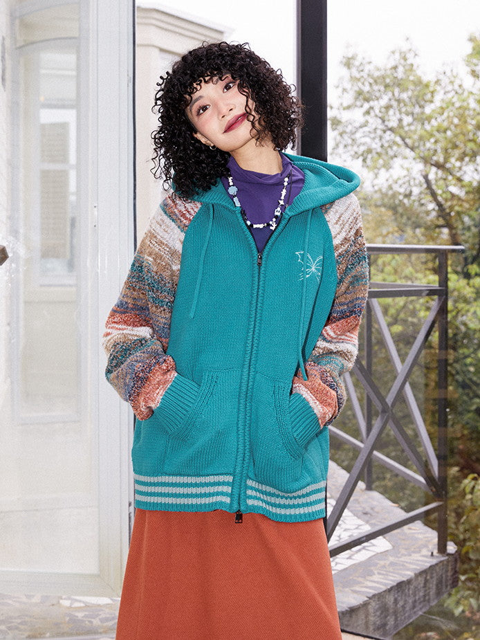 국경 레트로 까마귀 캐주얼 컬러 니트 파르카