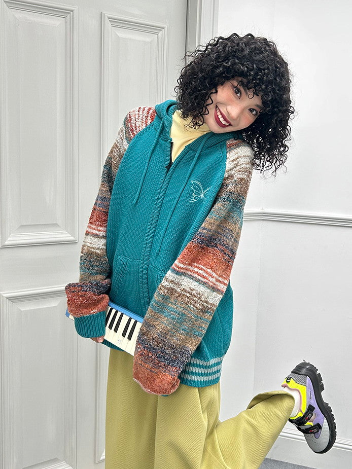 국경 레트로 까마귀 캐주얼 컬러 니트 파르카
