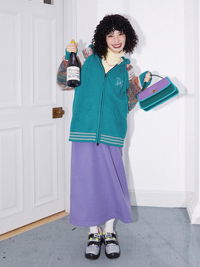 국경 레트로 까마귀 캐주얼 컬러 니트 파르카