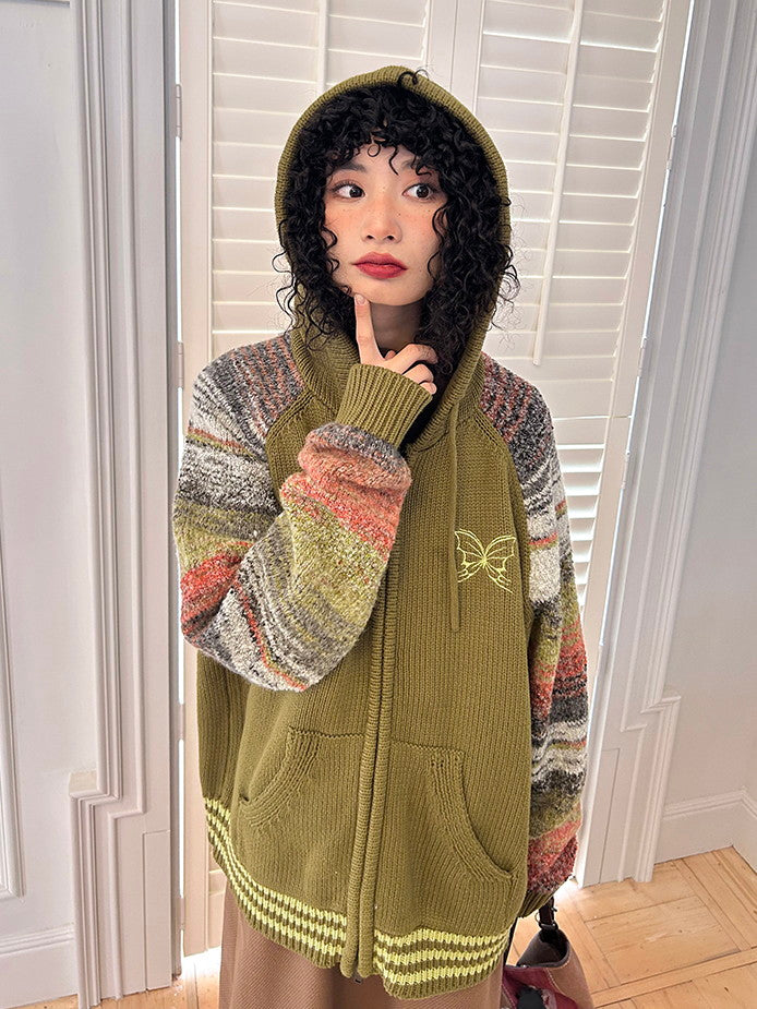 국경 레트로 까마귀 캐주얼 컬러 니트 파르카