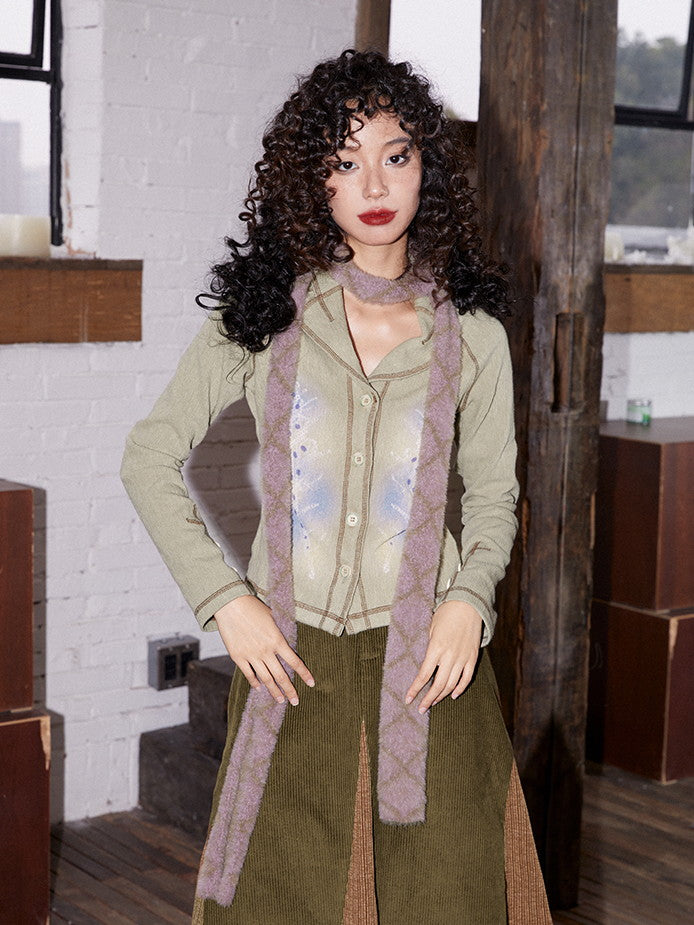 Retro Knit Thin Slim Button Tops