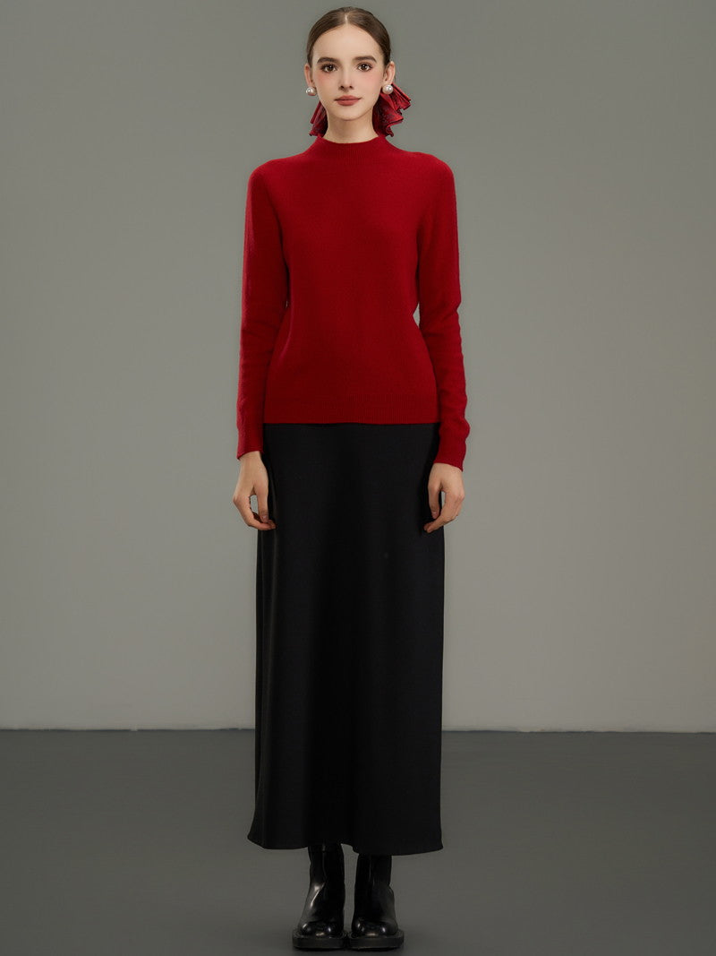 Plain Simple Flare Retro High-Waist Long-Skirt