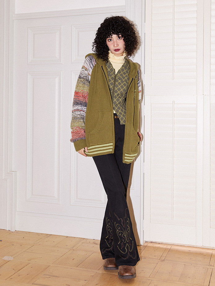 Stickerei Denim Casual Retro Flare-Hose