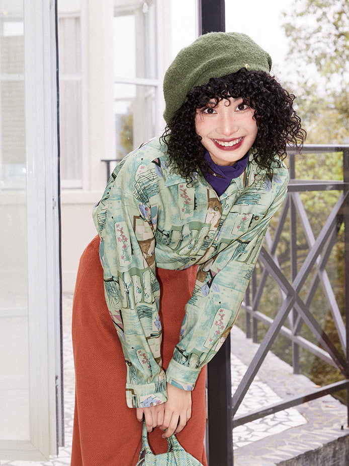 Blume Drop-Schulter Übergroße Patchwork lässig Retro Vintage Shirt