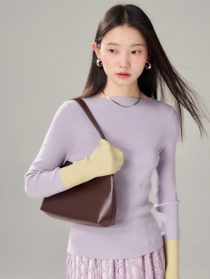 Bi-Color Retro Boat-Hals Retro Simple Slim Strick