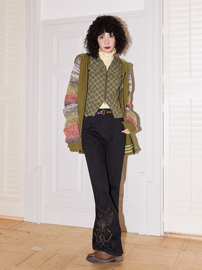 Stickerei Denim Casual Retro Flare-Hose