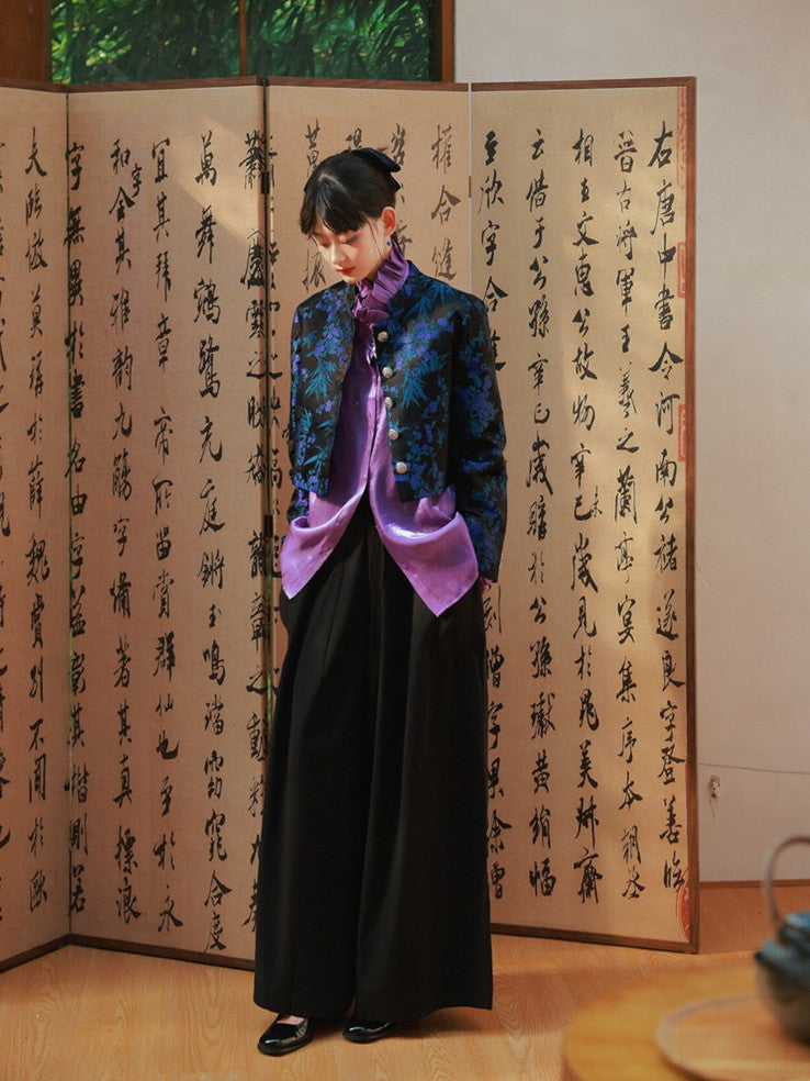 Embroidery Retro Flower Glossy Chic Jacket