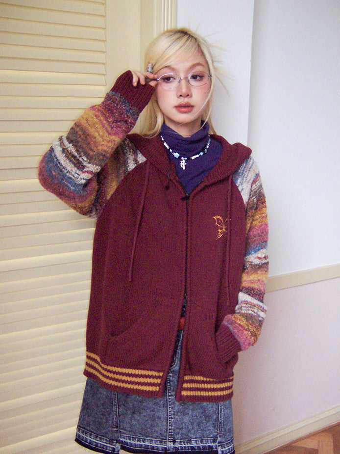 국경 레트로 까마귀 캐주얼 컬러 니트 파르카