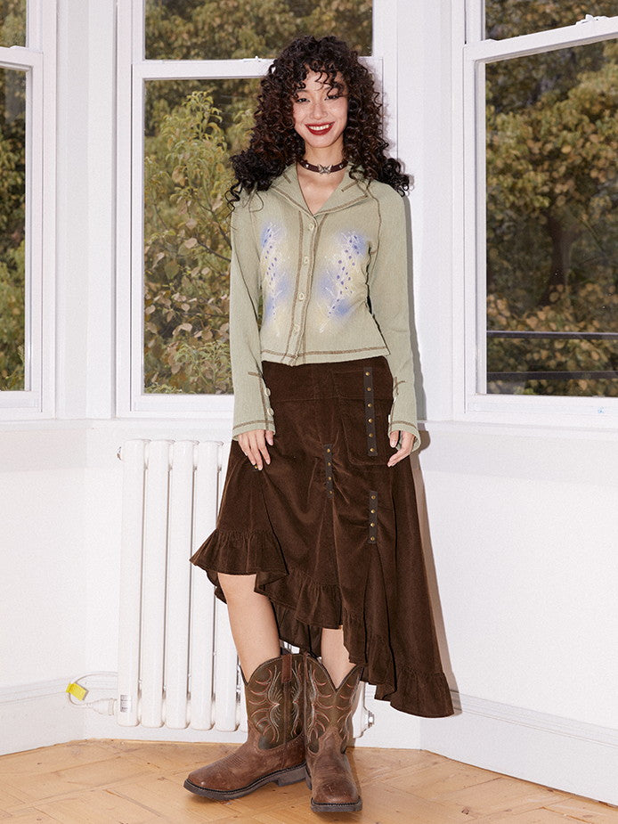 Retro Knit Thin Slim Button Tops