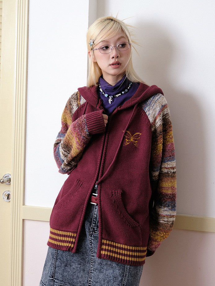 국경 레트로 까마귀 캐주얼 컬러 니트 파르카