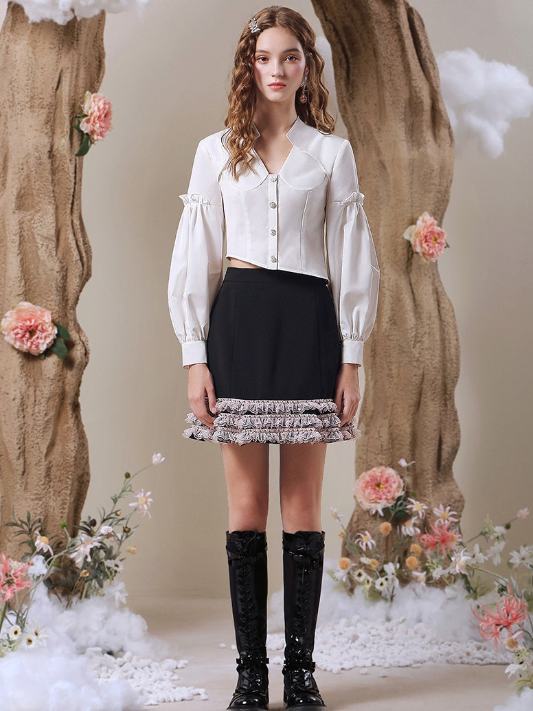 비대칭 니치 프릴 독특한 블라우스