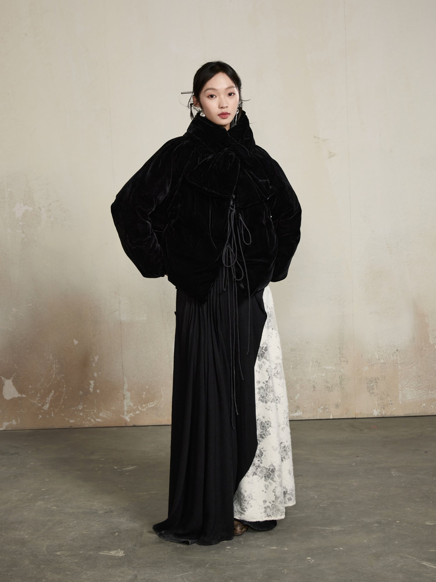 Velvet Classy Flower No-Collar Tie-Dye Retro Jacket&Muffler