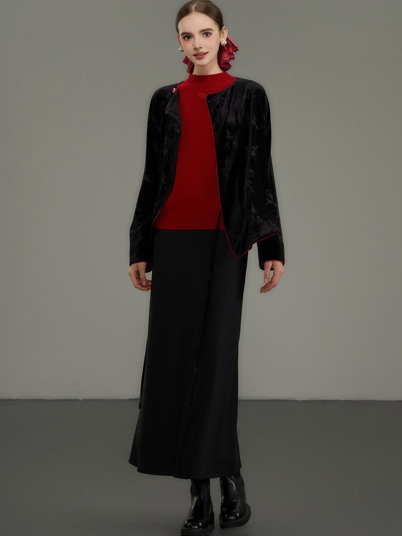 Plain Simple Flare Retro High-Waist Long-Skirt