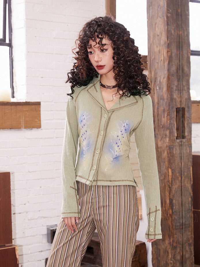 Retro Knit Thin Slim Button Tops