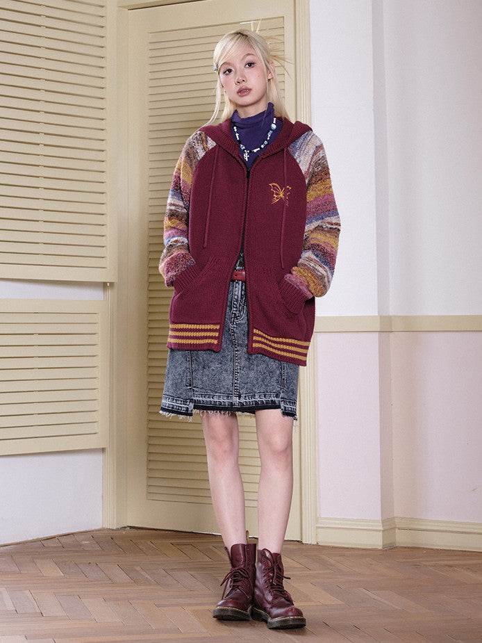 국경 레트로 까마귀 캐주얼 컬러 니트 파르카