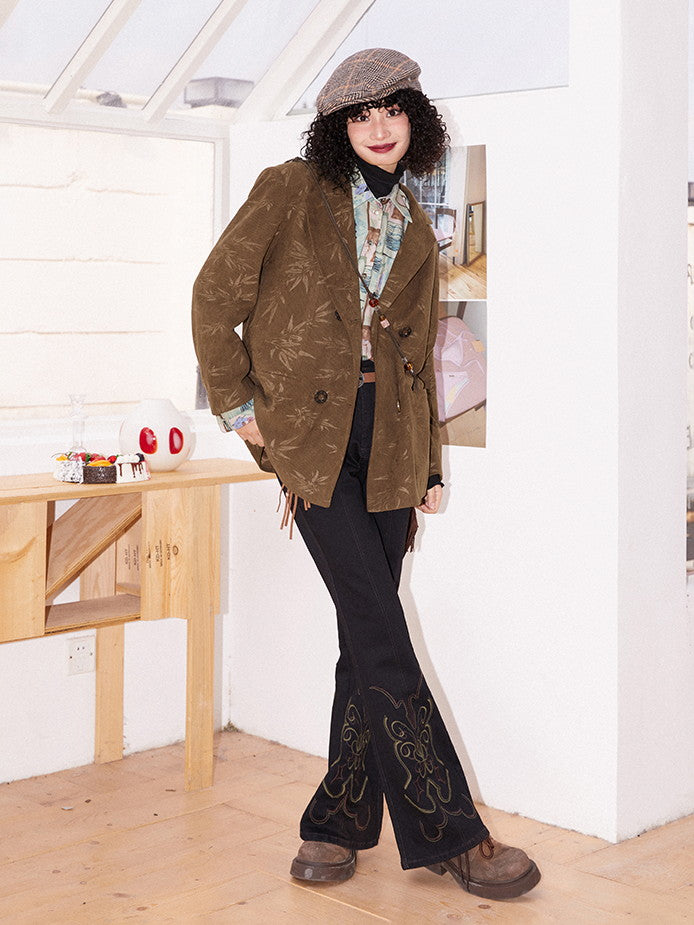 Stickerei Denim Casual Retro Flare-Hose