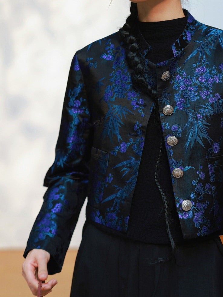 Embroidery Retro Flower Glossy Chic Jacket
