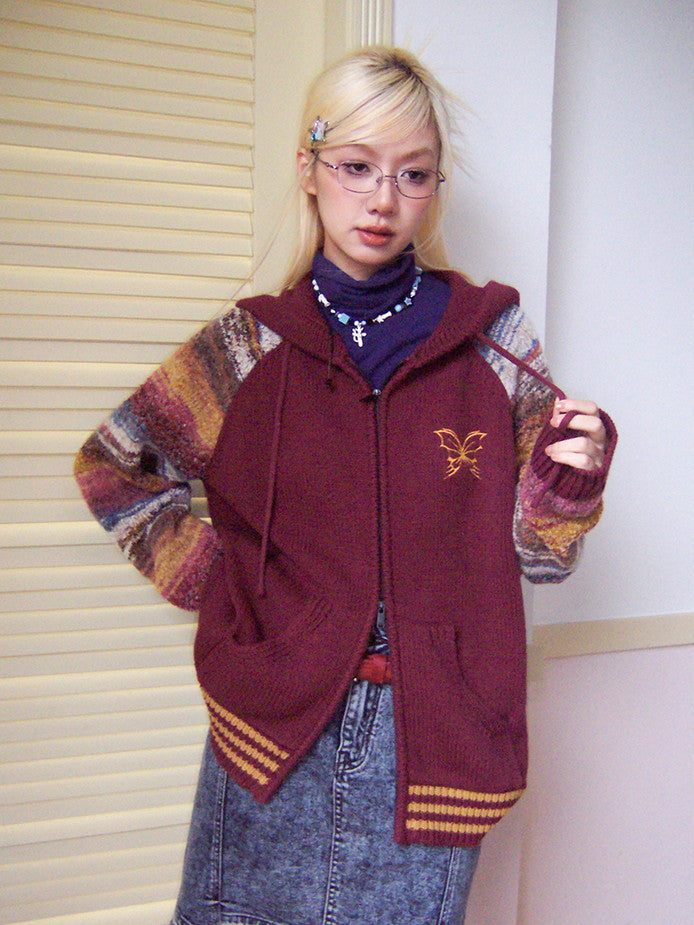 국경 레트로 까마귀 캐주얼 컬러 니트 파르카