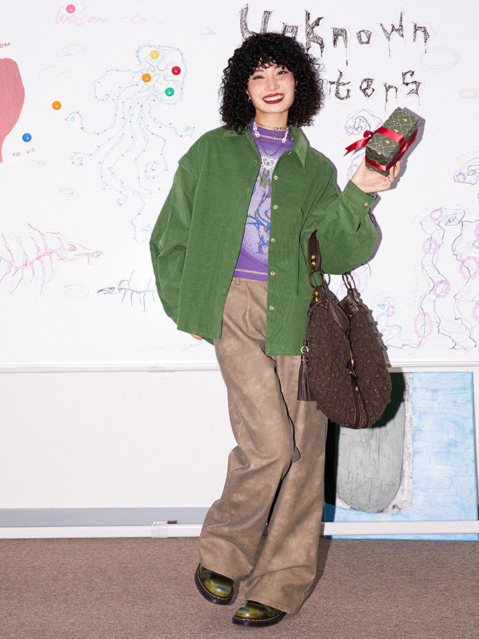 Corduroy Plain Simple Oversize Causal Shirt