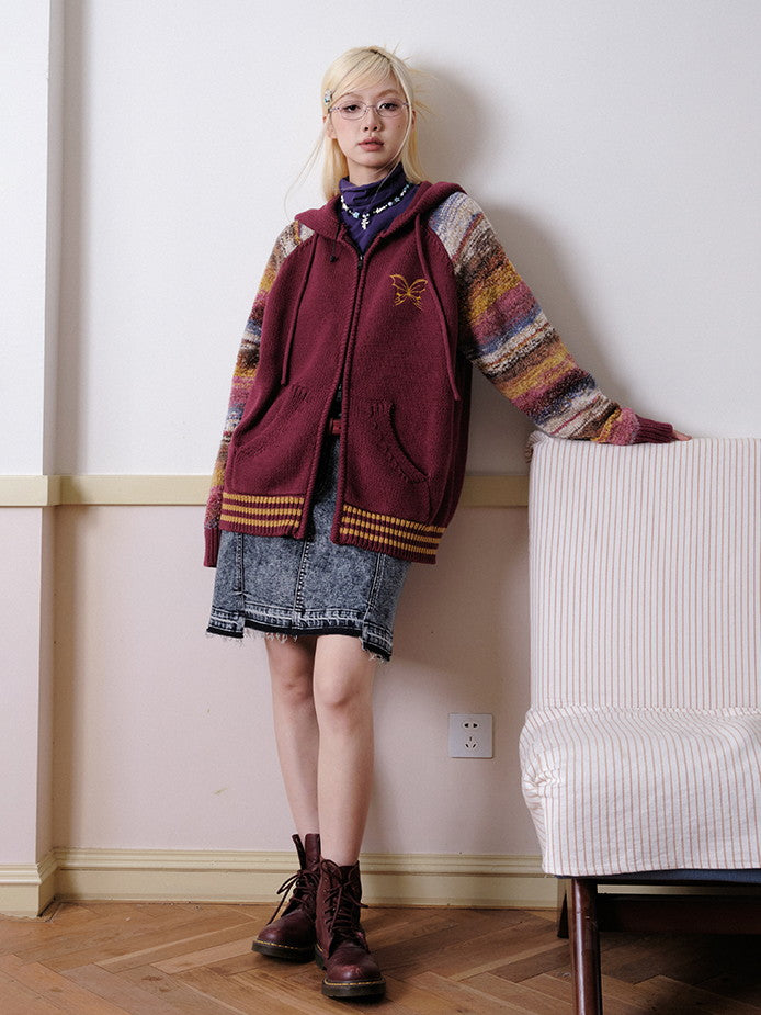 국경 레트로 까마귀 캐주얼 컬러 니트 파르카