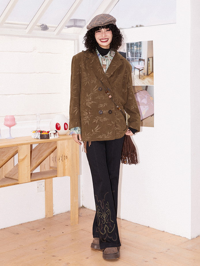 Stickerei Denim Casual Retro Flare-Hose