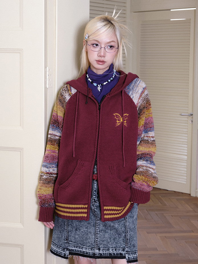 국경 레트로 까마귀 캐주얼 컬러 니트 파르카