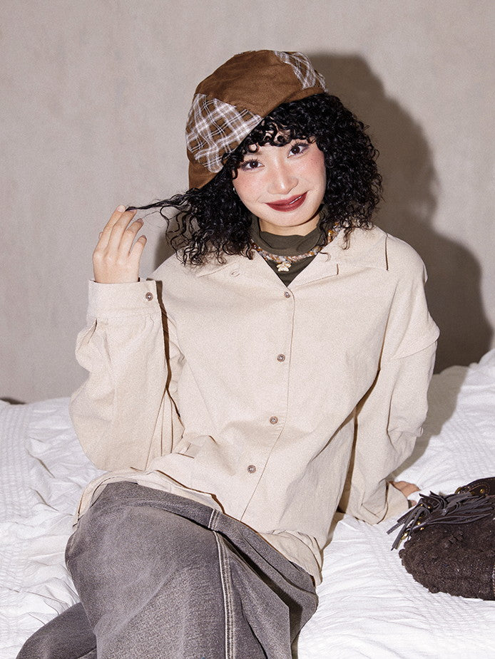 Corduroy Plain Simple Oversize Causal Shirt