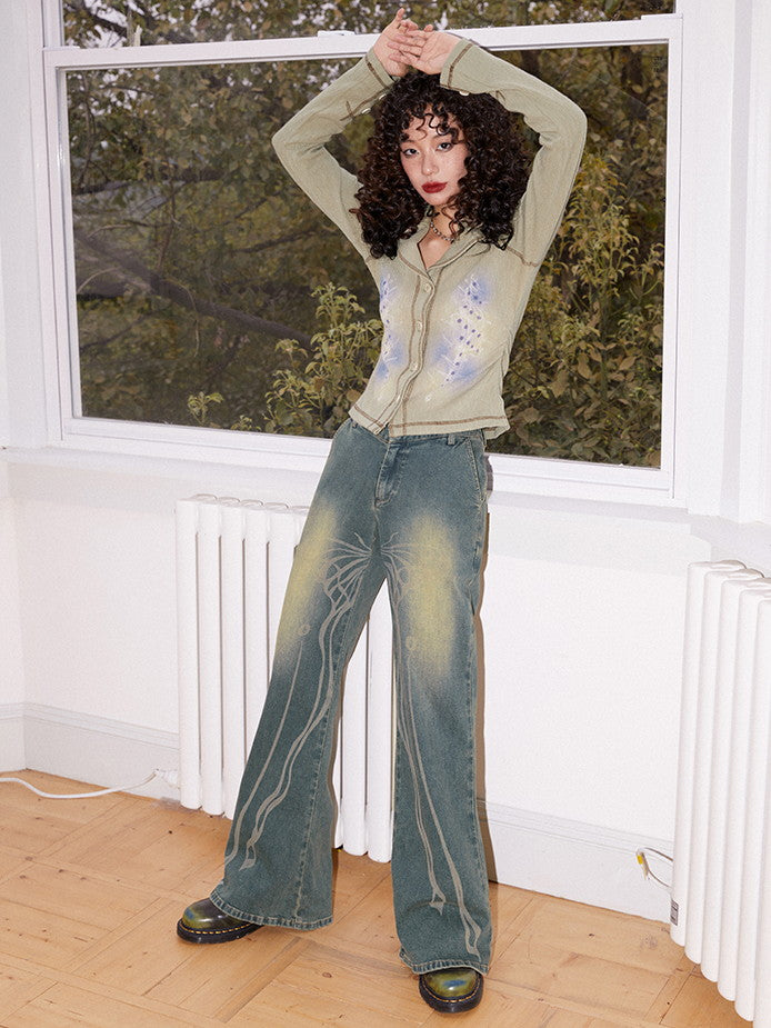 Retro Knit Thin Slim Button Tops