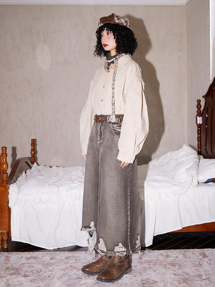 Corduroy Plain Simple Oversize Causal Shirt