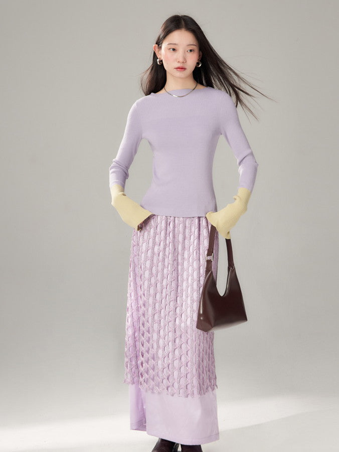 Bi-Color Retro Boat-Hals Retro Simple Slim Strick