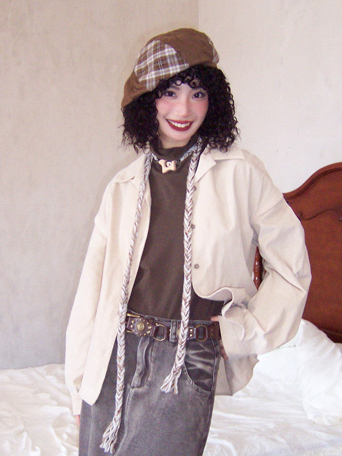 Corduroy Plain Simple Oversize Causal Shirt