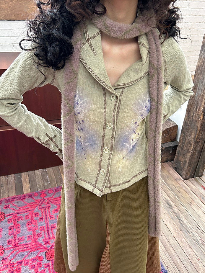 Retro Knit Thin Slim Button Tops