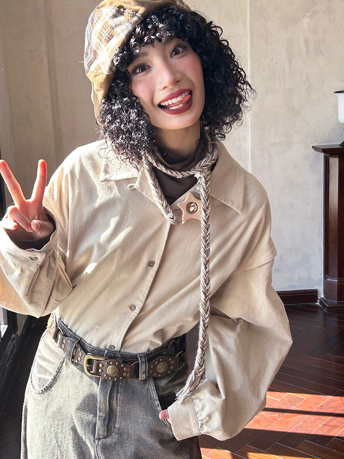 Corduroy Plain Simple Oversize Causal Shirt