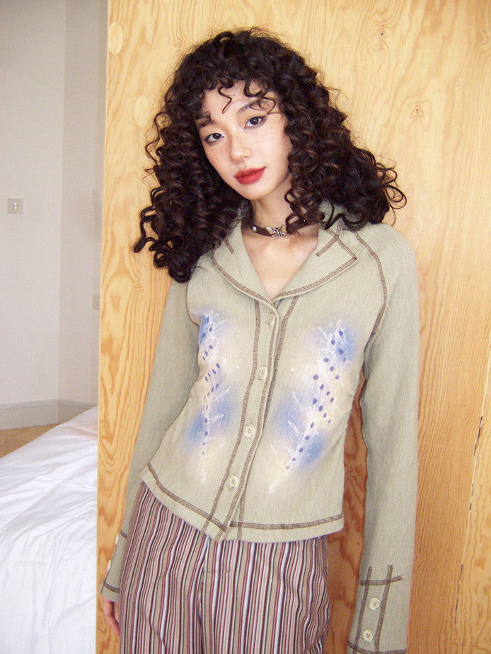 Retro Knit Thin Slim Button Tops