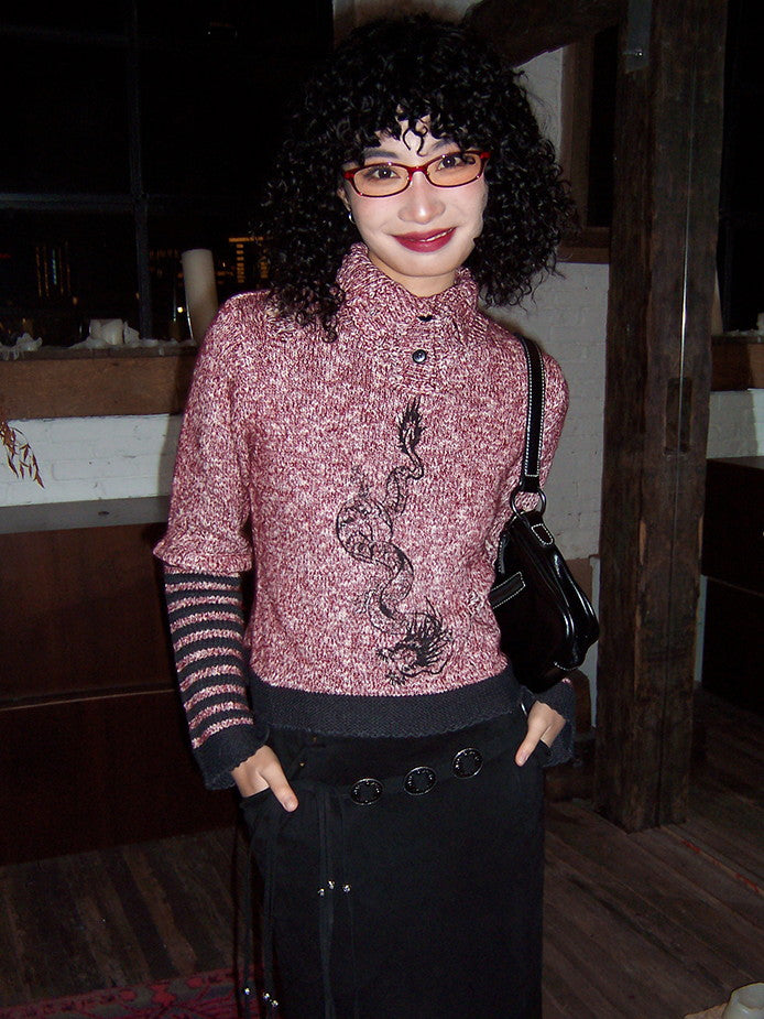 Embroidery High-Neck Border Retro Casual Knit